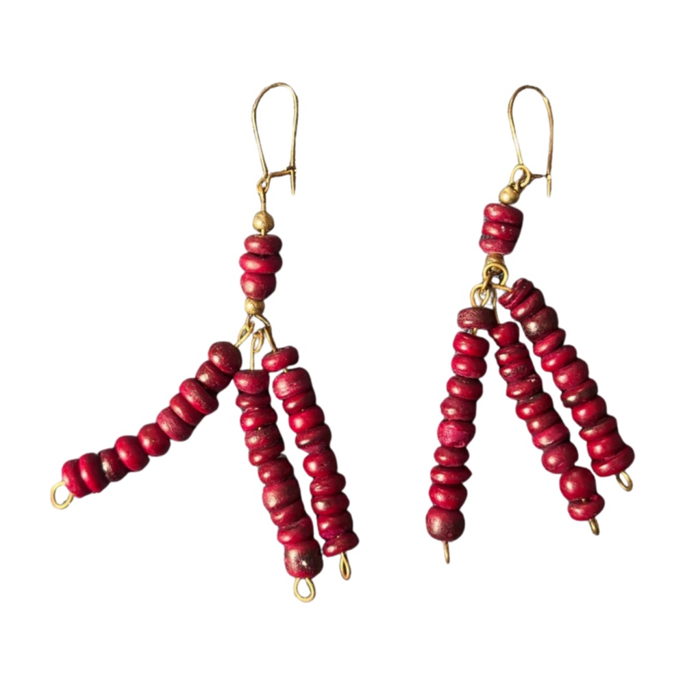 Handmade Boho Beaded Earrings Rustic Red Tribal Statement Jewelry EarthyGoddess